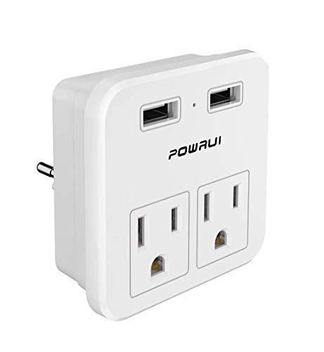 Travel Essentials European Plug Adapter - International Power Adapter with 2 Outlets and 2 USB, Type C Outlet Adaptor Charger for US to Most of Europe EU Iceland Spain Italy France Germany