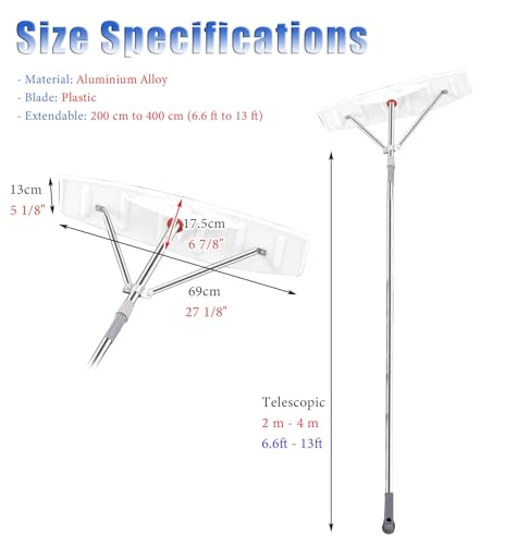 Grabie dachowe, wysuwany aluminiowy grabie dachowe do odśnieżania – regulowane drążki zgarniające od 58 cm do 77,5 cm – niezbędne narzędzie dla właścicieli domów do skutecznego usuwania śniegu na
