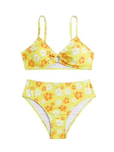 SOLY HUX Girl's Ditsy Floral Print Bikini Swimsuit Ruffle Trim 2 Piece Bathing Suit Beachwear