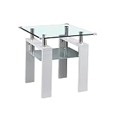 MFCHY Glass Top Coffee Table 24"x24"x24" End Table 2-Layer Design Side Sofa Table for Home (Color :
