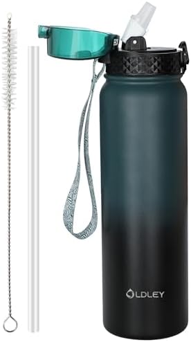 OLDLEY Stainless Steel Water Bottle with Straw 1L Vaccum Insulated Large Drink Flask Metal Water Bottles 1 Litre Leakproof Keep Drinks Hot Cold for Bike Camping Sports Gym Adult Women Men