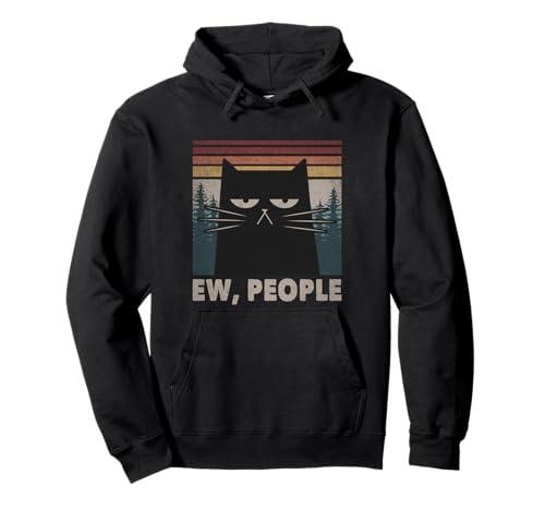 Retro Ew People Black Cat Funny Anti Social Introvert Pullover Hoodie