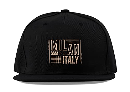 Casquette de baseball noire coton unisexe visière plate Milan Italy ajustable