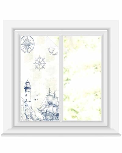 Película de privacidad para ventana con diseño náutico 17.7x39.3in miniatura 1