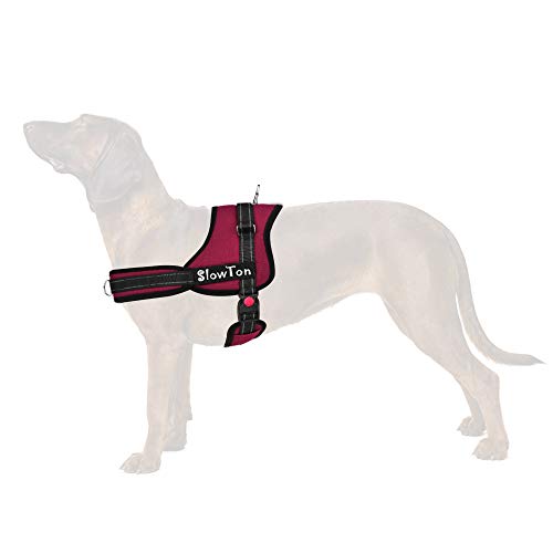 SlowTon Sin tirones Arnés de Perro, Suave Malla Acolchada Ajustable Fácil de Poner y Quitar el arnés con Hebilla de Bloqueo para Perros Grande Mascotas (L, Borgoña - Anillo Dual D)