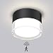 Produktbild QHENS LED Aufbauleuchte Deckenleuchte mit Radar Bewegungsmelder, 12W 4000K Deckenstrahler Aufputz, 230V LED Aufbauspot Flach Ø10cm Deckenspots Aluminium Matt Textur, Deckenlampe Spots Treppe Schwarz