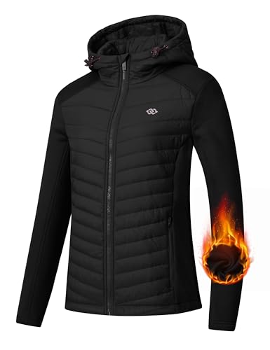 MoFiz Chaqueta Senderismo Aislante Mujer Chaqueta Híbrida Cálida para Correr Chaqueta Deportiva para Exteriores Negro 2XL