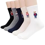socksense Womens Cute Animal Funny Dog Socks Cat socks Cartoon Cotton Made in Korea (Cotton Blend, Bears_5pairs)