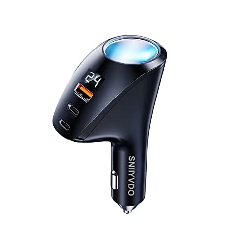 Sniyvdo [PD36W&QC22.5W] Car Charger Adapter,5 IN 1 USB Car Charger with Multi Port,[Voltage Display] 12V/24V Car Adapter Compatible with iPhone 15 Pro Max/14/13/12/11/X/XR/XS,Samsung,iPad,Dash Cam etc