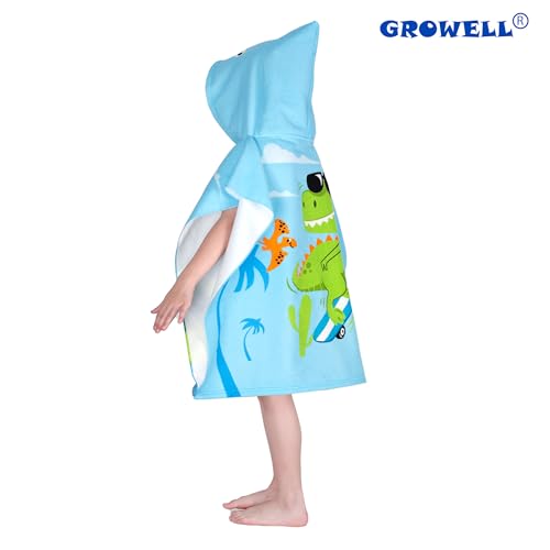 Image of Hooded Kids Beach Towels - Toddler Bath Towel Girls Boys Swim Cover-ups for Ages 1 to 6 Kids Pool Towels Quick Dry Lightweight Soft Microfiber Poncho Towel 24x23(Skating Dino)