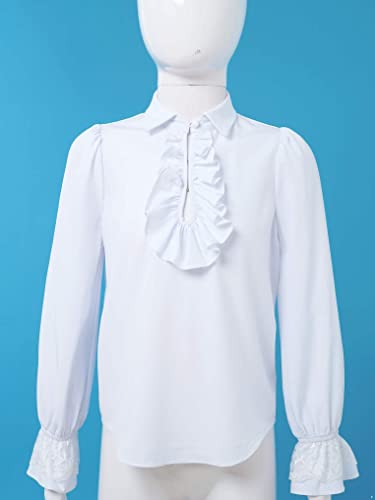 Kids Girls Ruffle Lace Cuffs Long Sleeve Stand-Up Collar Princess Shirt Vintage Victorian Lotus Blouse Tops3