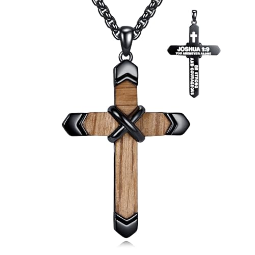 Collier avec croix en bois hypoallergénique en argent 925 pour homme