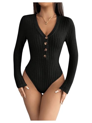 GORGLITTER Strick Body Damen Gerippt Langarm Body Winter Body Mit...