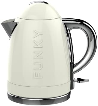 The Funky Appliance Company, 1.7 Litre Funky Kettle, 360 Degree Swivel Base, 3KW Fast And Quiet Boil, Removable Washable Limescale Filter, Cream