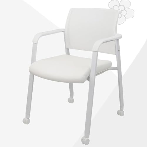 Image of CLATINA Rolling Conference Chairs, 1 Pack Stackable with Wheels and Paddle, Ergonomic Mesh Back and Arms for Meeting, Training Room & Home Office (White)