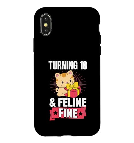 Turning 18 And Feline Fine Pun for Cat �e�[�} �a�����p�[�e�B�[ �X�}�z�P�[�X iPhone X/XS �p
