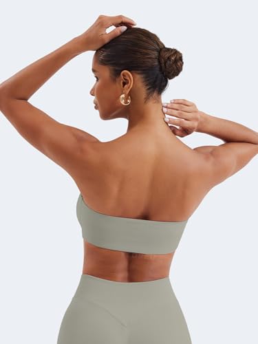 Image of YEOREO Strapless Bandeau Sports Bra for Workout Seamless Tube Top Gym Padded Wireless Bra