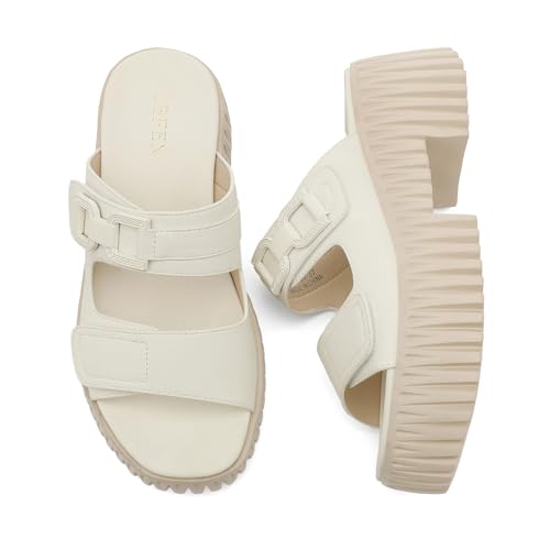Image of UBFEN Womens Chunky Wedge Platform Sandals Adjustable Double-Strap Square | Toed Open-Toe Style Suitable for Outdoor Casual Wear