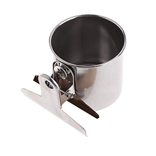 Mxue Bird Water Feeder Dishes Bird for Cage Parrot Food Hanging Bowl Stainless Steel Birdcage Bowls Feeding Perches Play Stand with Clamp(Single)