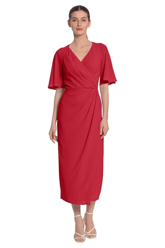 Image of Maggy London Women's Maggy London Women's Dresses Short Flutter Sleeve Faux Wrap Midi Dress