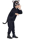 IKALI Girls Cat Costume, Black Cat Plush Hooded Jumpsuit, Cute Kitten Kitty Animal Dress up for Toddlers Kids