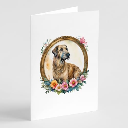 Caroline's Treasures Irish Wolfhound and Flowers Greeting Cards and Envelopes Pack of 8 Blank Cards with Envelopes Whimsical A7 Size 5x7 Blank Greeting Cards