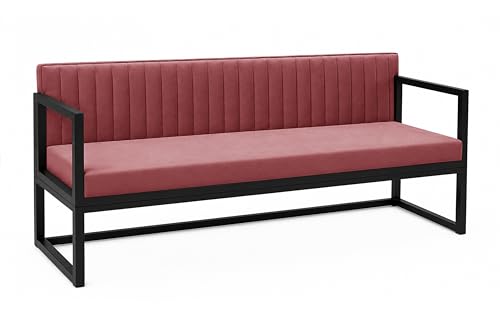 Image of Metal Sofa Cum Bed for Living Room | Modern Industrial Design Metal Frame 3 Seater Sofa Bed for Home, Office & Lounge-Rose Pink