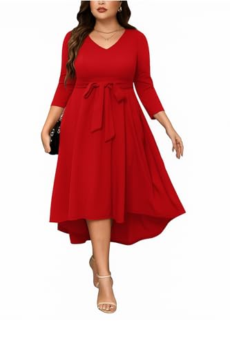 Image of C4D Women Plus Size V-Neck Party Cocktail High-Low Maxi Dress