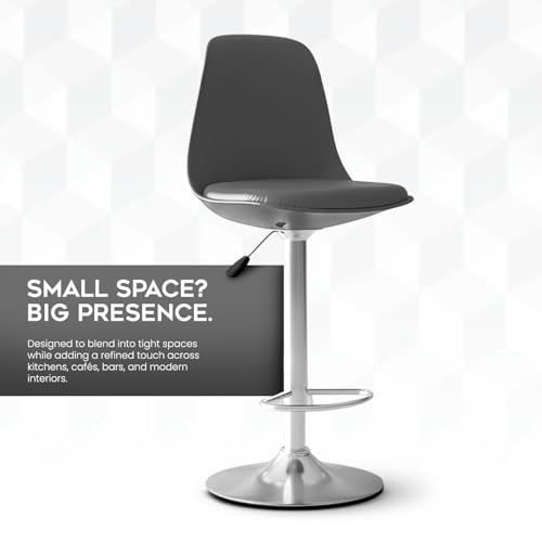 Image of DIYA Seating Solutions 360 Revolving Adjustable Height Bar Stool Chair with Chrome Metal Base | 1 Year Warranty | Leatherette Upholstery | Durable Stool for Kitchen, Office, Cafe- Grey (Pack of 2)