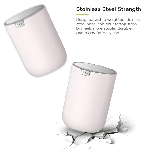 Image of EKO Fandy 0.58 Gal /2.2L Mini Trash Can with Lid, Swing-Top Desktop Trash Can for Bathroom, Countertop, Vanity, Desk or Office, Small Garbage Bin (Pink)