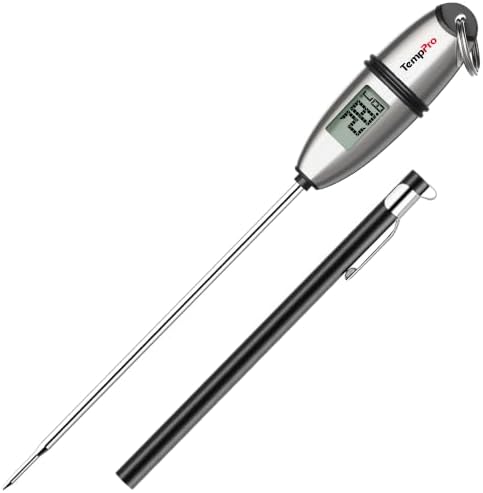 TempPro Digitales Fleischthermometer Bratenthermometer Thermometer Kochen | Küchenthermometer Lange Edelstahl-Sonde Grillthermometer mit Schutzhülle -50 bis 300 °C Genauigkeit 0,5