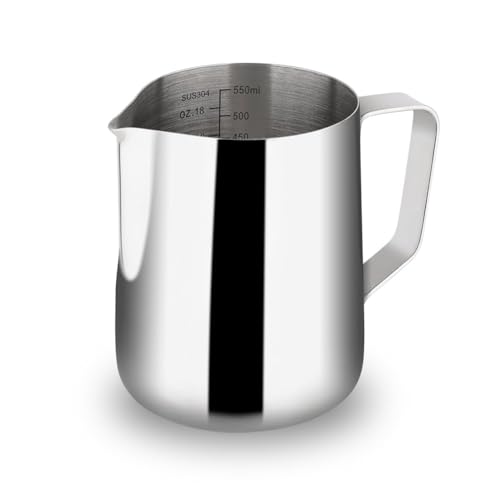 Image of watchget Stainless Steel Milk Frothing Pitcher 20oz /600ml | Espresso Steaming Pitcher for Cappuccino, Latte Art, Coffee Machine Accessories Milk Jug Coffee Frother Cup, Silver