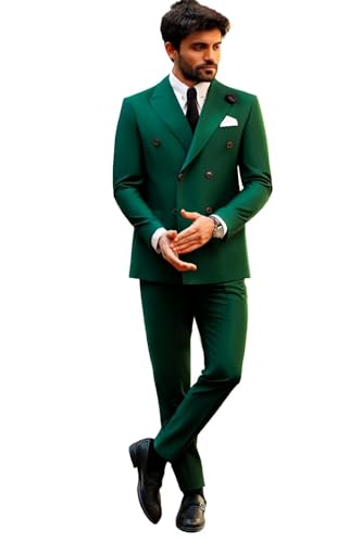 Green Double Breasted Suit for Men | 2-Piece Slim Fit Blazer & Trouser Set | Tailored Men’s Formalwear