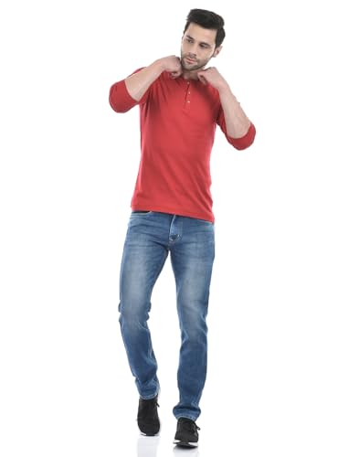 Image of Numero Uno Men Solid Blue Denim Tapered Fit Jeans