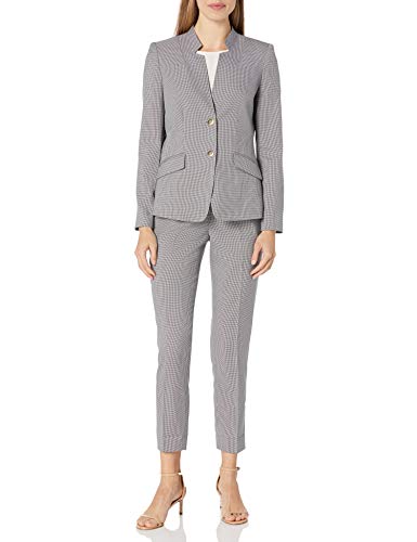 Tahari ASL Women's Star Neck Jacket and Ankle Pant Set, Plum Teal Houndstooth, 8