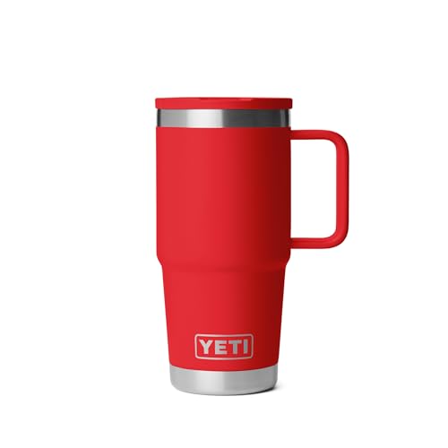 Image of YETI Rambler 20 oz Travel Mug with Flip Straw Lid - Stainless Steel, Vacuum Insulated, Leakproof, Cup Holder Friendly, Rescue Red