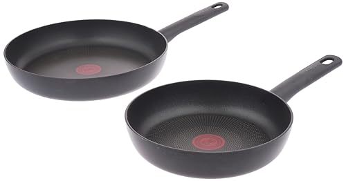 طقم مقالي بيرفورمانس بلس من قطعتين من تيفال مقلاة مقاس 22/28 سم غير لاصقة مؤشر حرارة حراري مقالي امنة جميع المواقد بما في ذلك الحث اسود صنع في فرنسا ضمان لمدة عامين G3019032