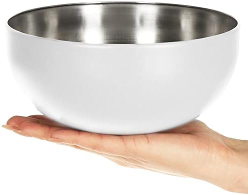 com-four® 2X Mixing Bowl Made of Stainless Steel - Multifunctional Kitchen Bowl for Snacks or Salads - Decorative Bowl - Metal Bowl with White Outer Coating (2 Pieces - Ø 20cm White)