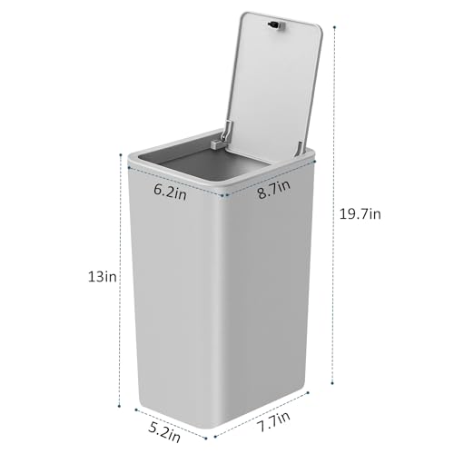 Image of TIPGO Bathroom Trash Can with Lid, 10 Liter / 2.6 Gallon Slim Garbage Can, Small Trash Bin Waste Basket with Pop-Up Lid for Kitchen, Bedroom, Living Room, Office (Grey)