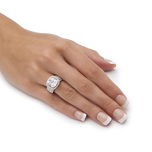 PalmBeach Platinum-plated Sterling Silver Cushion Cubic Zirconia Simulated Halo Engagement Ring Sizes 6-103