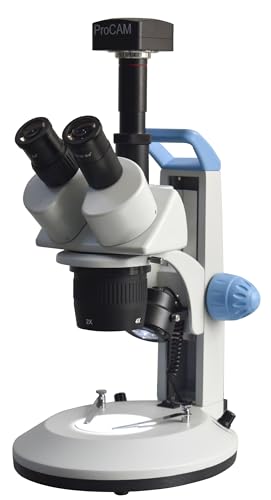 Radical Microscopio estéreo trinocular de trabajo súper largo de 165 mm/7 pulgadas de distancia, aumento de 10x-20X-40X con luces LED superiores e inferiores y cámara USB de PC de 5 megapíxeles