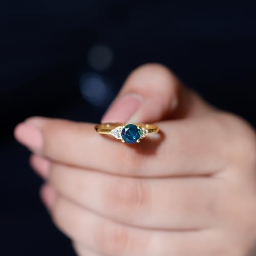 Real Black Opal 6 mm Round Engagement Ring, AAA Quality, Opal Diamond Solitaire Ring - Ideal For Gift4