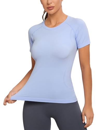 Image of MathCat Seamless Workout Tops for Women, Short Sleeve Compression Athletic Shirts Soft Yoga Gym Tops XS-XL