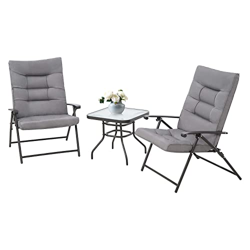 SUNCROWN 3 Pcs Patio Padded Folding Chair Set
