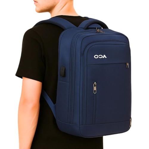 Mochila Escolar Faculdade Trabalho Notebook Material Tons Pastel Reforçada 14 Compartimentos 45l Saída USB (Azul Marinho)