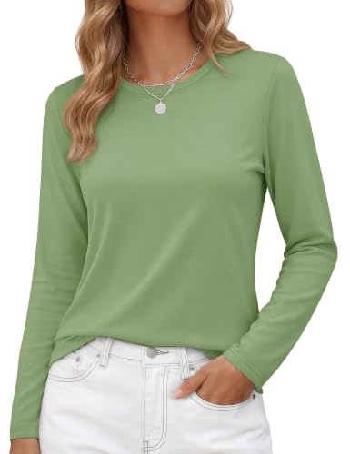 Image of YUCOLEN Long Sleeve Shirts for Women Cotton Crew Neck Casual Tops Fall