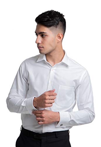 Image of ERAZOR Men's Slim Fit French Cuff Cotton Shirt with Cufflinks (White)- Premium Cufflinks Free