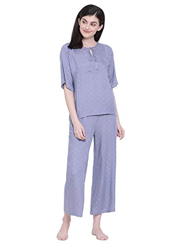 Image of Clovia Women's Cotton Print Me Pretty Button Me Up Shirt & Pyjama