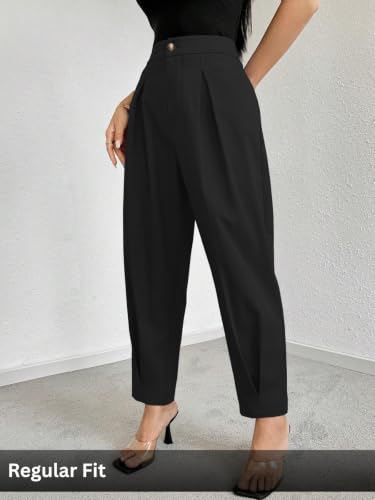 Image of GRECIILOOKS Balloon Fit Ankle Length Women Casual Trousers | Ankle Length Pants for Women Zip & Button | Woman Trousers Balloon Pants