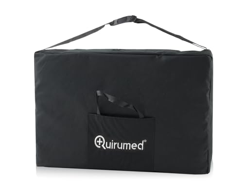 QUIRUMED Sac à dos de transport pour tables de massage pliables, 18 x 98 x 72 cm, Nylon, Noir, Poignée réglable, Poche frontale